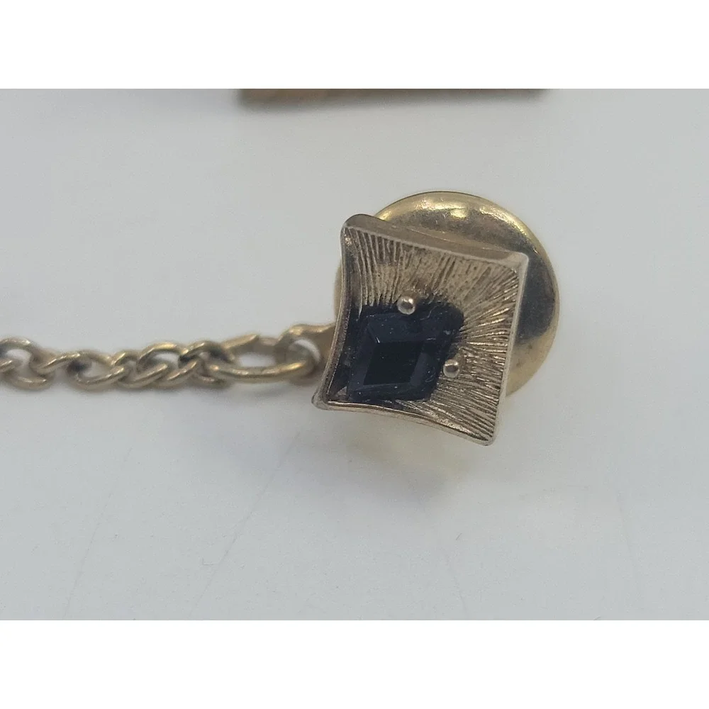 Vintage Swank Gold Tone And Onyx Cufflink Set With Tie Tack‎